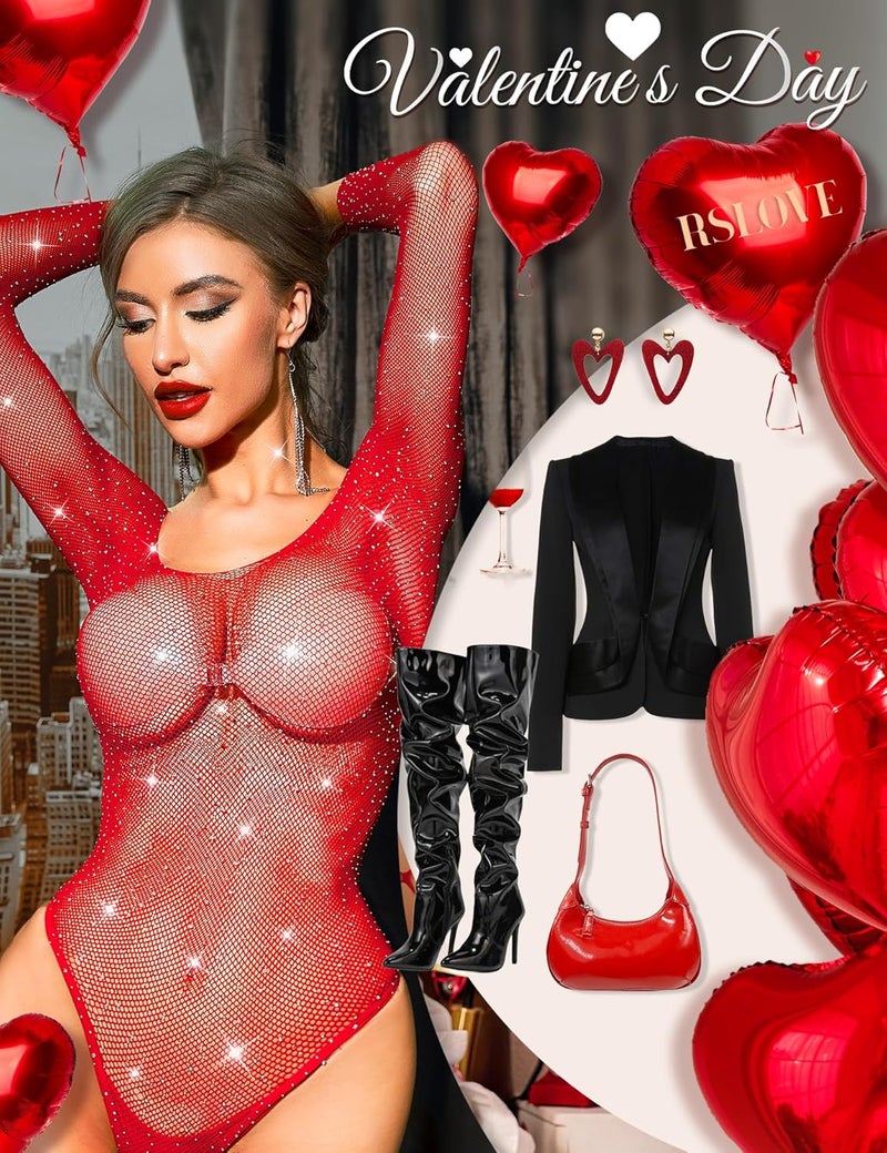 RSLOVE Women Lingerie Fishnet Bodysuit Sparkle Rhinestone Sexy Mesh Teddy Lingerie - Image 4
